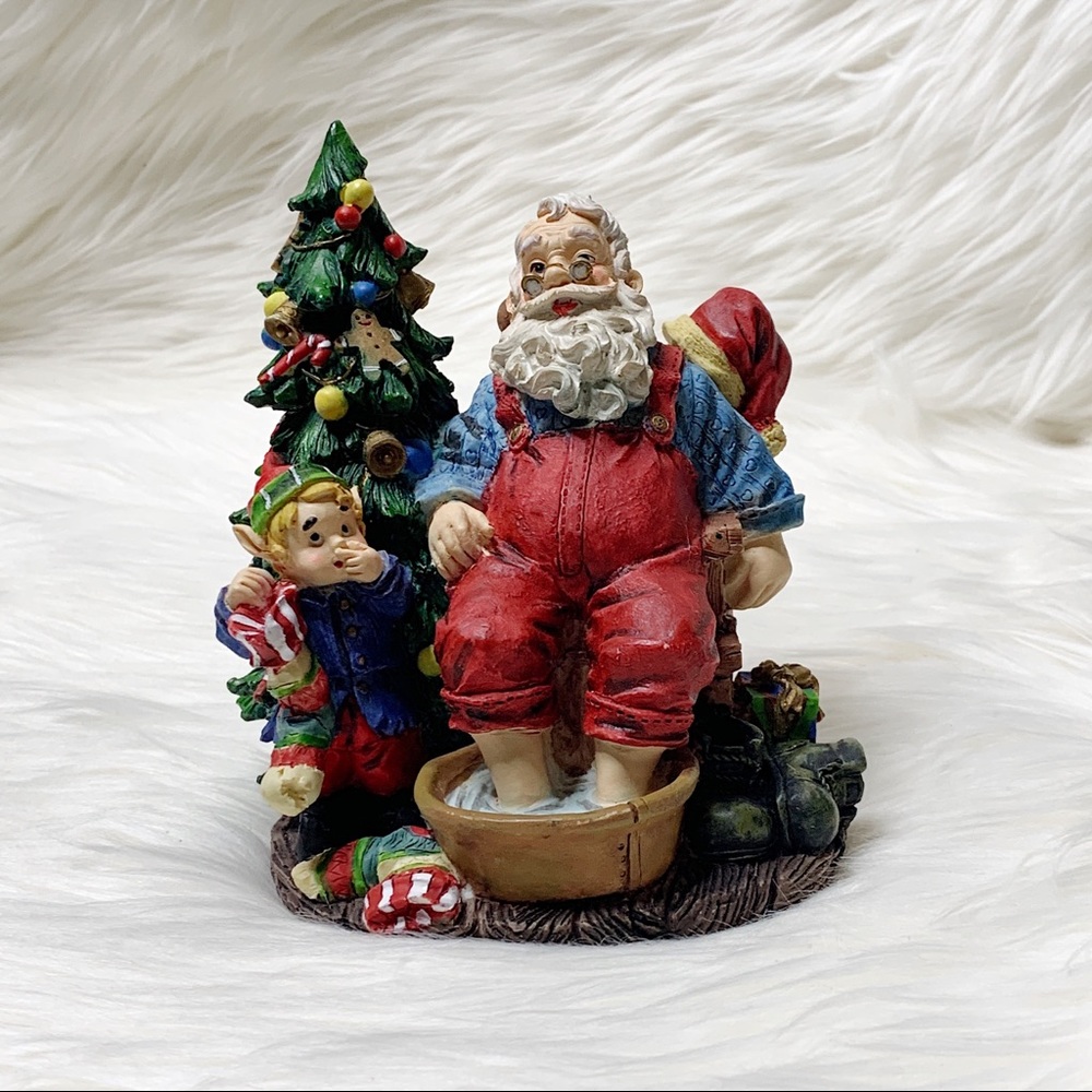 Santa with elf Christmas decor ceramic figure